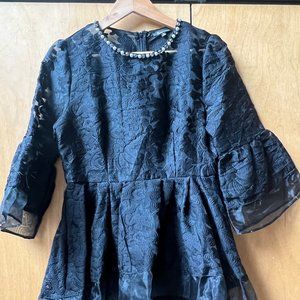 The Clothing Company- Women's Black 3/4 Sleeve Lace Beaded Collared Blouse - M.